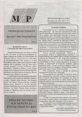 Informativo do Ministério Público referente ao mês de Agosto de 1991, Ano I, nº 1