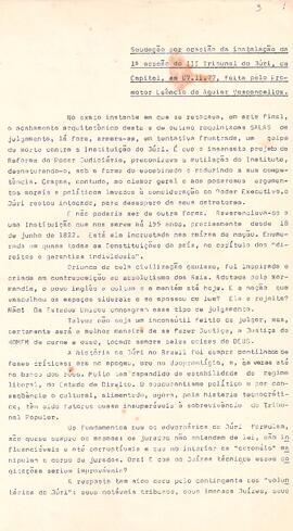 Discurso de saudação da instalação da 1ª sessão do III Tribunal do Júri da Capital