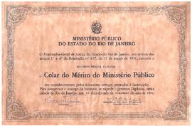 Diploma do Colar do Mérito do MPRJ
