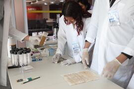 Fotografia de estudantes da Escola Municipal Professor Joaquim da Costa Ribeiro durante a dinâmic...