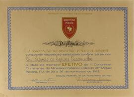 Diploma do título de membro efetivo do 1º Congresso Fluminense do MP
