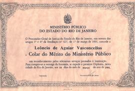 Diploma do Colar do Mérito do Ministério Público do Estado do Rio de Janeiro