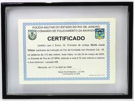 Certificado de participação da instrução de Tiro de Combate com Revólver Cal. .38