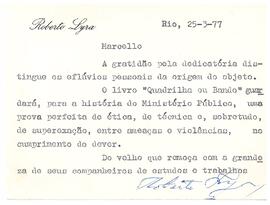 Carta do Roberto Lyra ao João Marcello de Araújo Júnior