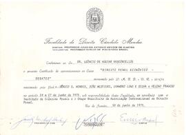Certificado de aproveitamento do curso "Direito Penal Econômico - Debates"