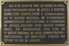 Placa de inauguração do  8º CRAAI - Rio de Janeiro