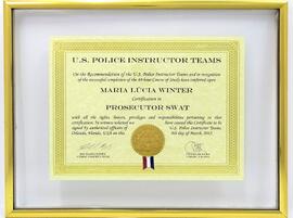 Certificado de conclusão do curso Prosecutor SWAT do "U.S. Police Instructor Teams" (2012)