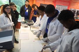 Fotografia dos estudantes do CE Missionário Mário Way durante a dinâmica do acervo