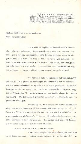 Discurso de posse de Leôncio de Aguiar Vasconcellos como presidente da AMPERJ